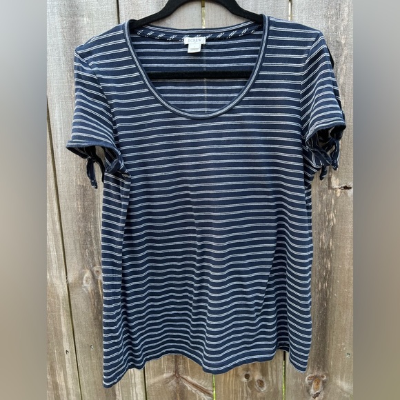 J. Crew Navy & White Striped Tie Sleeve Tee (small) - Picture 2 of 6